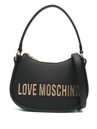 Love Moschino logo-plaque curved shoulder bag - Black