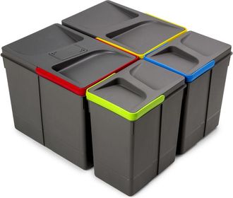 Emuca Emuca Contenedores Para Caj&oacute;n De Cocina Recycle Con Tapa Anti Olores, Altura 266, 2x15litros, 2x7litros, Pl&aacute;stico Gris Antracita