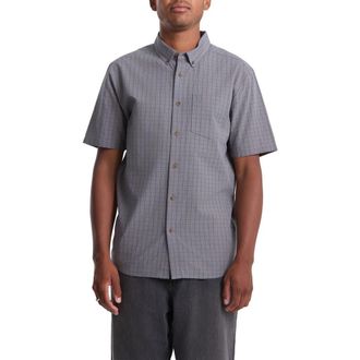 Volcom Brewster Check Short Sleeve Button-Down Shirt in Moonbeam at Nordstrom, Size X-Large