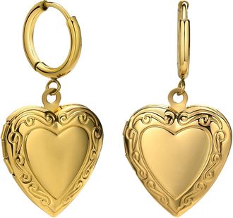 Generic Valentine Gift Locket Hoop Earrings Style Heart Hoops Gold Tarnish Water Proof Birthday For Her Mom Huge (Gold, One Size)