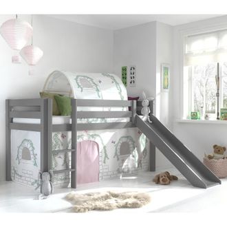 Les Tendances Les Tendances - Cama De Media Altura 90x200 Con Tobog&aacute;n, Somier Y Funda Birdy Vipack Pino Gris