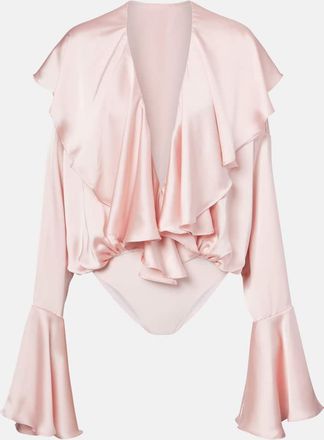 Norma Kamali Body de sat&eacute;n con volantes