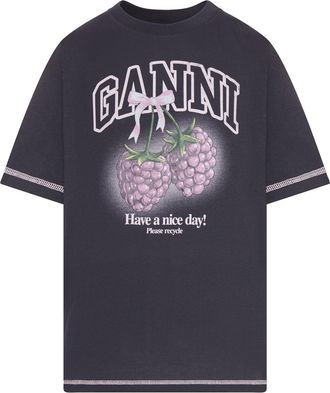 Ganni T-SHIRT WITH LOGO AND GRAPHIC PRINT - Ganni - Woman
