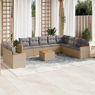 vidaXL Juego De Sof&aacute;s Jard&iacute;n Con Cojines Beige Mezcla 11 Pzas Rat&aacute;n Pe Vidaxl