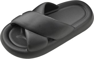 Generic Women Slippers with Thick Non Slip Sole Soft Open Toe Slip On Indoor Bathroom Comfortable Solid Color Design (Black, 6.5)