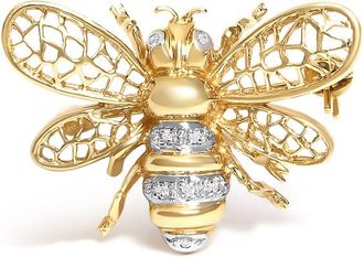 House of Brilliance 14K Yellow Gold Diamond Accent Bumble Bee Brooch Convertible Pendant