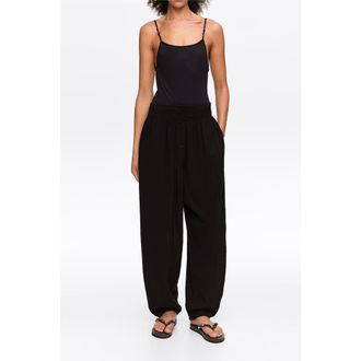 Bimba & Lola Textured Cotton Harem Trousers in Black at Nordstrom, Size 34 Eu