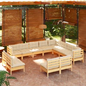 vidaXL Muebles De Jard&iacute;n 12 Piezas Y Cojines Madera Maciza De Pino Vidaxl