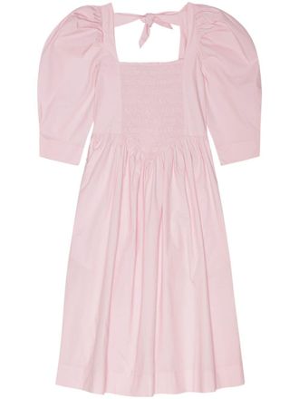 Ganni ruched ribbon-back dress - women - Organic Cotton - 32 - Pink