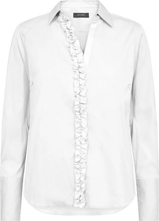 Mos Mosh Feminine Satijnen Overhemd met Ruches - Dames - Overhemden - Wit - L - Satijn - Overhemden
