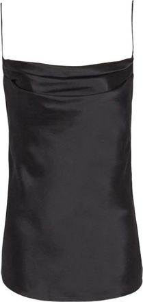 Balmain Gedrapeerde Satijnen Top - Dames - Tops zonder mouwen - Zwart - M - Satijn - Tops