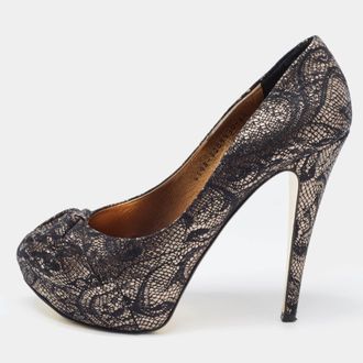 Gina Black/silver Brocade Fabric Pleated High Heel Platform Pumps