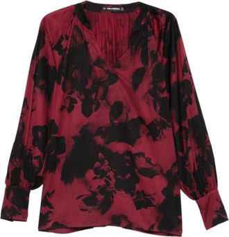 Karl Lagerfeld Blusa floreale con scollo a V - - Blouses & Shirts - Donna - Rosso - M