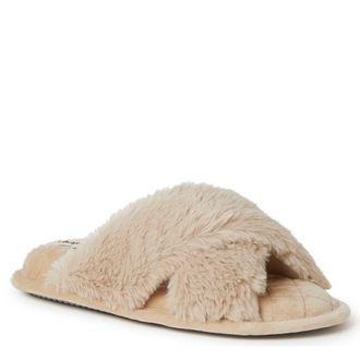 Dearfoams Jessica Furry Crossband Slipper in Latte at Nordstrom, Size X-Large