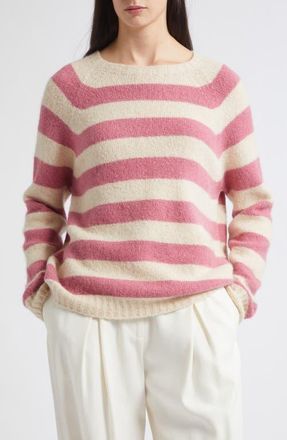 Max Mara Striped Alpaca Blend Crewneck Sweater in Raspberry at Nordstrom, Size X-Large