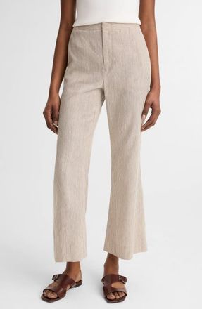 Vince Ticking Stripe Crop Flare Linen & Cotton Pants in Taupe Wood at Nordstrom, Size 16