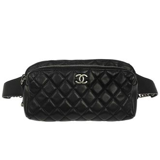 Chanel Bum Leather Black Leather Handbag (Pre-Owned)