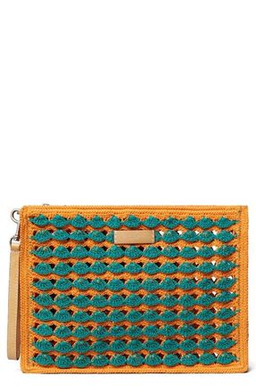 Tory Burch Ella Hand Crochet Wristlet in Teal/Tan at Nordstrom