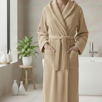 Dmora Albornoz Satina, 100% Algod&oacute;n Con Capucha, Sombra Color Crema, Talla Xxl, Blanco Crema