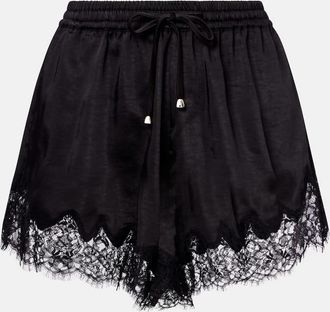 Self Portrait Shorts de sat&eacute;n con encaje