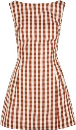 Faithfull The Brand Sofia Checked Linen Mini Dress - Light Brown - S (UK8-10 / S)