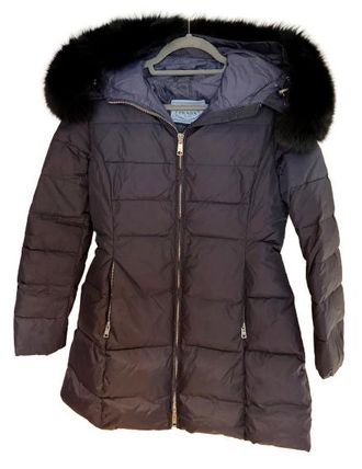 Prada Fur Trimmed Hood Puffer Coat Size 40