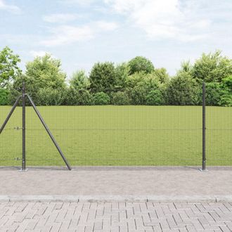 Berkfield Home Welded Wire Fence with 13 Flanged Posts Grey 0.8x100 m Steel