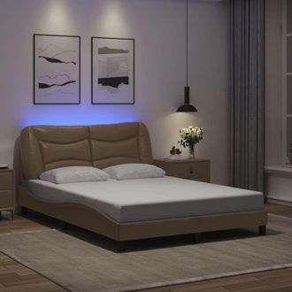 vidaXL Vidaxl - Estructura De Cama Con Led Cuero Sint&eacute;tico Capuchino 140x200 Cm
