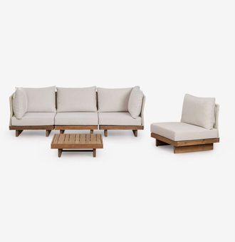 Sklum Sklum - Conjunto De Jard&iacute;n Con Sof&aacute; Modular Rinconera De 4 Piezas Y Mesa De Centro En Madera De Acacia Dailin