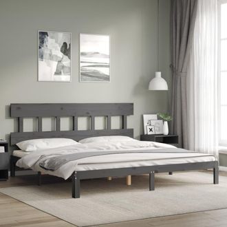 vidaXL Vidaxl - Estructura De Cama Con Cabecero Madera Maciza Gris 200x200 Cm