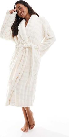 Loungeable Bubble - Vestaglia in pile crema con collo a scialle-Bianco