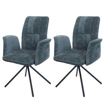 Hhg Hhg - Juego De 2 Sillas De Comedor 433, Reposabrazos Giratorio Con Retorno Autom&aacute;tico, Tela/textil Chenilla (340 G/m&sup2;) Oeko-tex, Azul-verde