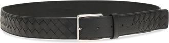 Bottega Veneta Mens Leather Belt Intreccio Black-Silver Lambskin Black/silver