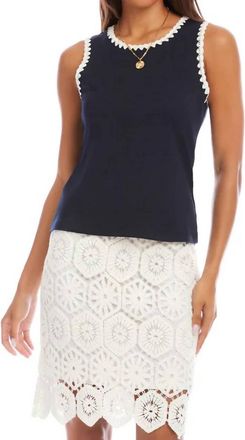 Karen Kane Eloise Edge Stitch Contrast Tank In Navy And White
