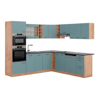 Vicco Cocina Esquinera R-line, Roble Azul-gris-dorado, 237 X 247 Cm, Et Antracita