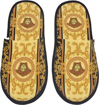 Generic Slipper Retro Greek Gold Soft Fleece Slippers Non-Slip Anti-Slide Slipper For Home Indoor Ladies L