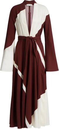 Alberta Ferretti Flowing Midi Dress with Deep V-Neckline and Color-Block Design