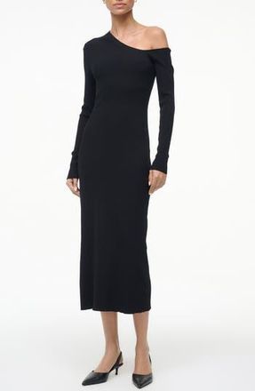 Staud Lois One-Shoulder Long Sleeve Rib Dress in Black at Nordstrom Rack, Size X-Large