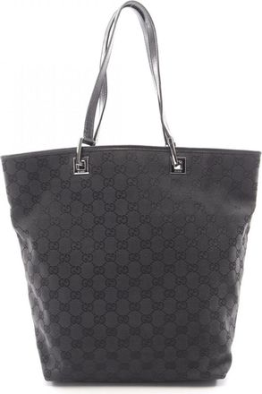 Gucci Black Canvas Leather Handbag Tote Bag (Pre-Owned)