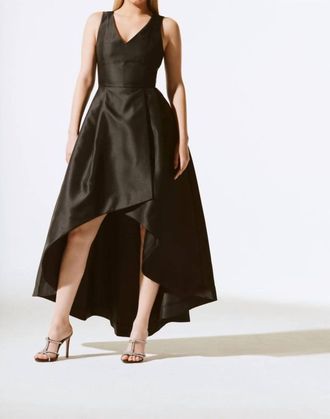 Joseph Ribkoff Faux Wrap High-Low Long Gown In Black