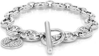 Sheryl Lowe Cross Charm on Puffy Heart Mariner Link in Sterling Silver at Nordstrom, Size 7.5