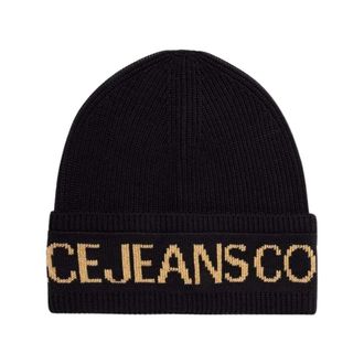 Versace Jeans Couture Gebreide muts met print - Dames - Hoeden - Zwart - ONE Size - Wol - Accessoires