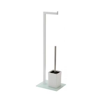 Feridras Feridras - Mueble De Ba&ntilde;o Blanco Con Portaescobillas Y Portarrollos Con Base De Cristal