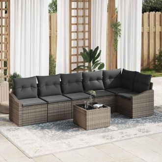 vidaXL Conjunto De Sof&aacute; De Jard&iacute;n 7 Pcs Gris Polirat&aacute;n Vidaxl