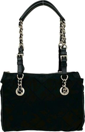 Prada Black Leather Nylon Shoulder Bag Tote Bag (Pre-Owned)