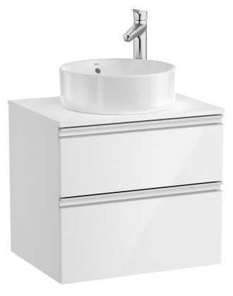 Roca Roca - Mueble Base De 2 Cajones Para Lavabo De Sobre Encimera Central The Gap Color: Blanco Brillo - Medidas: 605x460x537 Mm