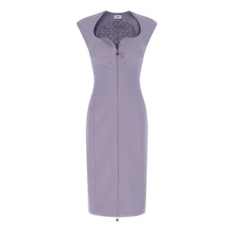 Elisabetta Franchi Dress in double layer stretch cr&ecirc;pe fabric - female - Elisabetta Franchi - Midi Dresses - Purple - S - Dresses