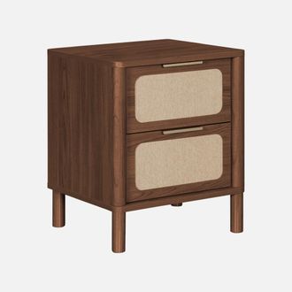 Sweeek Mesita De Noche Vintage Con Decoraci&oacute;n De Madera Y Rejilla, 2 Cajones