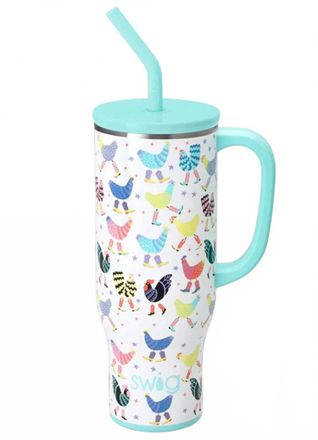 Swig Funky Chicken Mega Mug - 30Oz In Multi-Color & Light Blue Handle