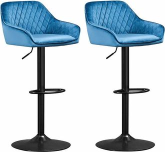 Ainpecca Ainpecca - Set Of 2 Teal Velvet Bar Stools Breakfast Bar Chair Kitchen Stool Swivel Barstool,2PCS teal